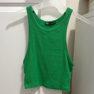 ZARA Bright Green Ribbed Tank Crop
